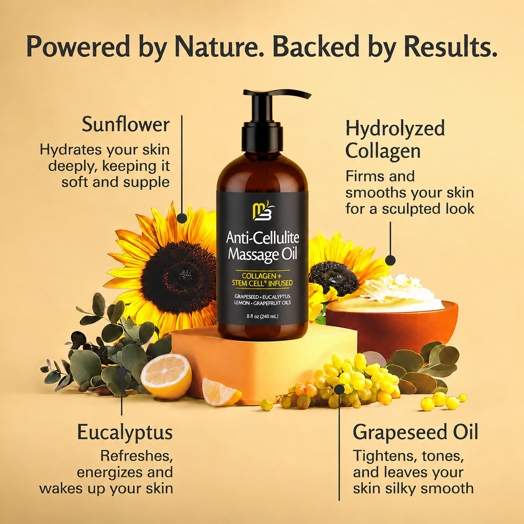 Anti Cellulite Massage Oil, Collagen + Stem Cell Infused